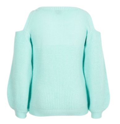 Girls mint green knit cold shoulder jumper